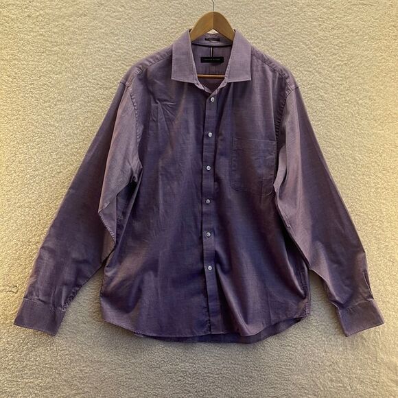 Tommy Hilfiger Purple Regular Fit Stretch Wrinkle Free Button Front Shirt‎ XL - Picture 1 of 6